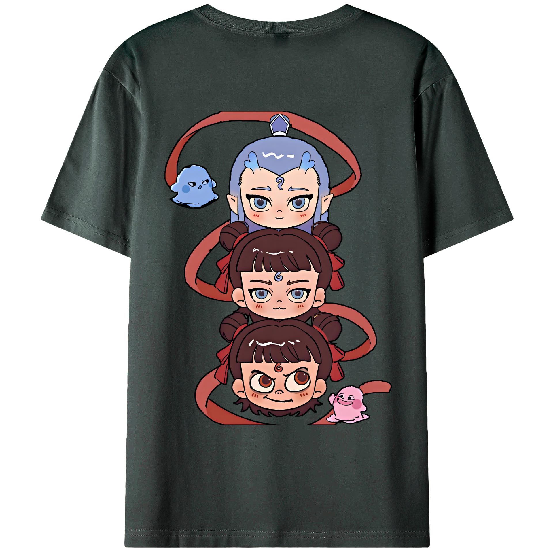（画像用） Ne Zha 2 ナタ 魔童の大暴れ 綿100％ メンズ半袖Tシャツ（バックプリント） 通気性